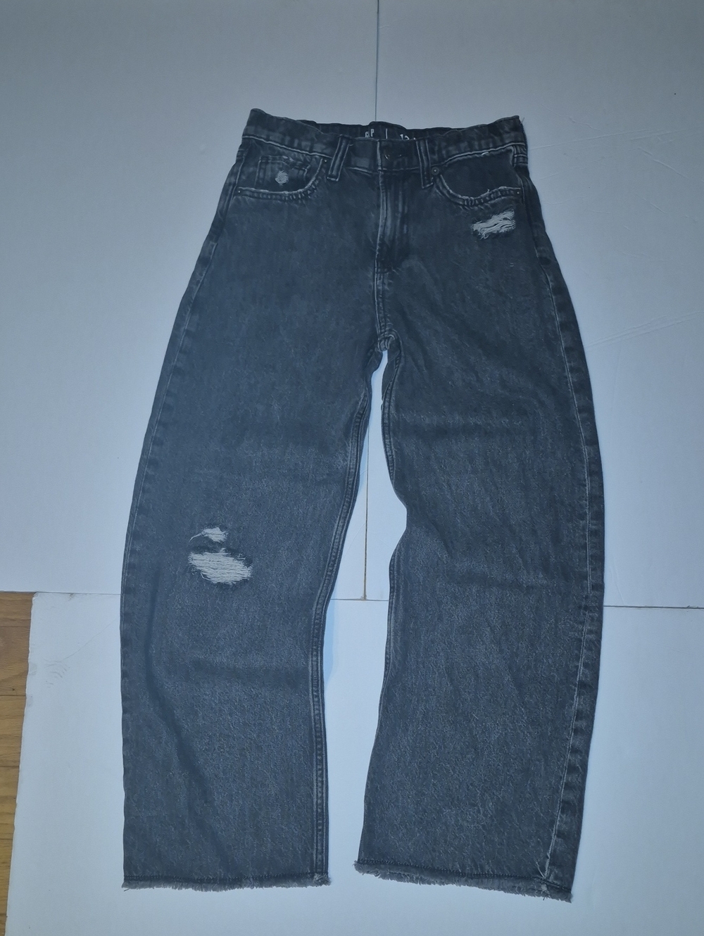 Girls Distressed Black Wide-Leg Jeans